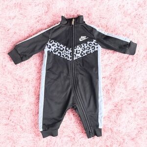 Baby Girl NIKE All Black Leopard Print One Piece Track Suit Jumpsuit Pants Sz 3M